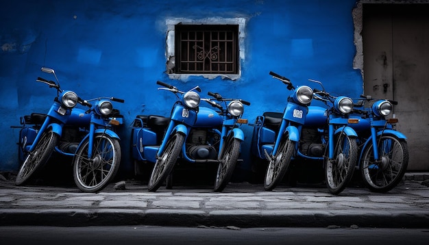 It was a blue motorcycle parked in a narrow alley