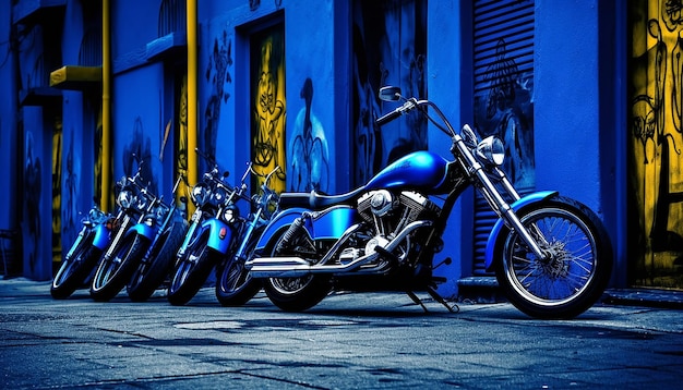 It was a blue motorcycle parked in a narrow alley