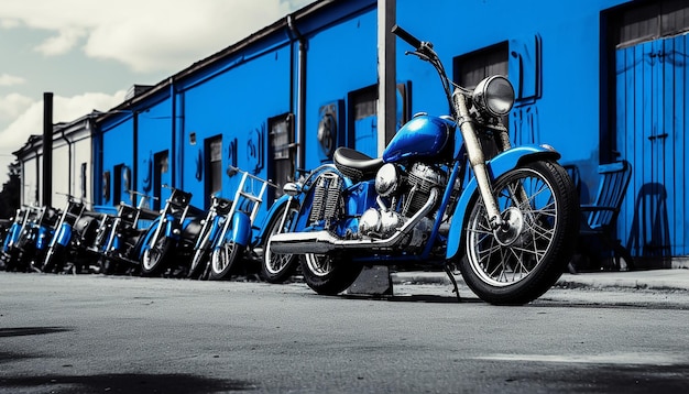 It was a blue motorcycle parked in a narrow alley