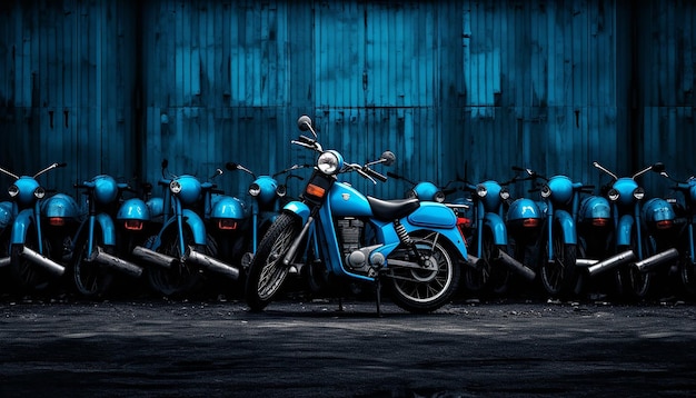 It was a blue motorcycle parked in a narrow alley