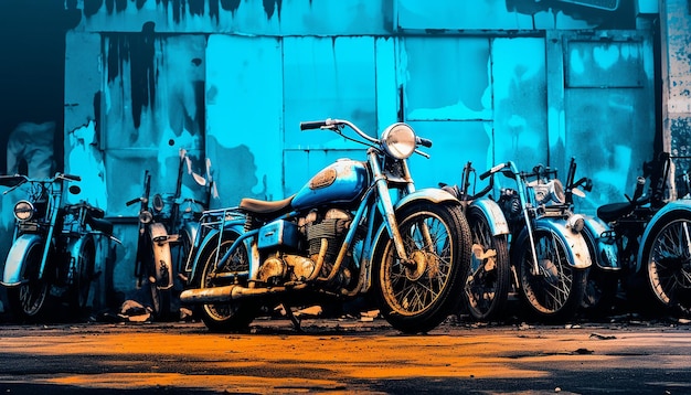 It was a blue motorcycle parked in a narrow alley