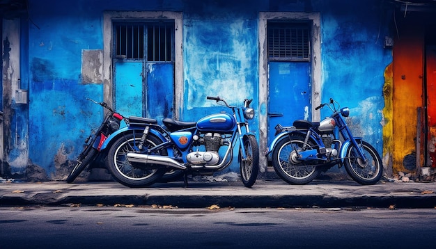 It was a blue motorcycle parked in a narrow alley