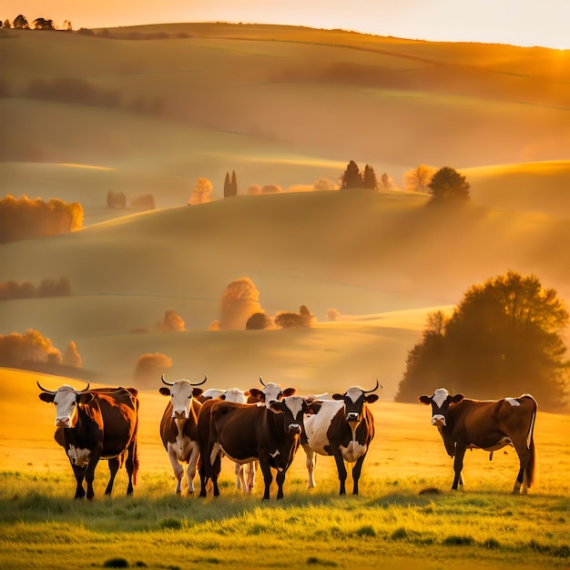 Italian Animal Breed Piedmontese Cattle herd grazing