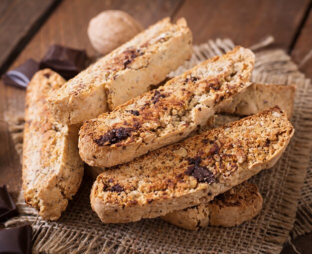 Italian biscotti cookies with nuts and chocolate chips