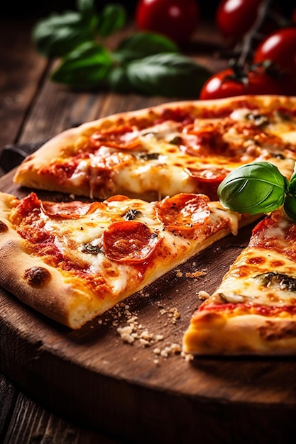 Italian black food cheese food view pizza space fast top copy meal tomato background Generative AI