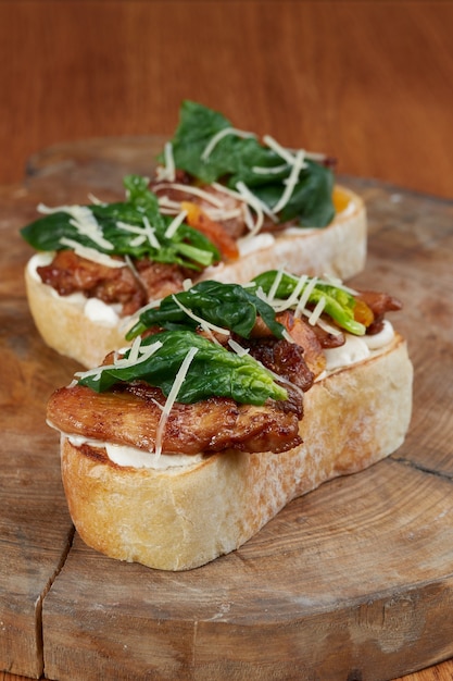 Italian bruschetta on a wooden board