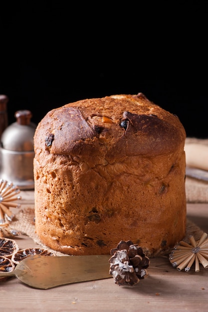 Italian cake named Panettone typical christmas cake