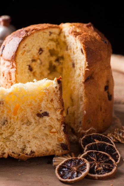 Italian cake named Panettone typical christmas cake