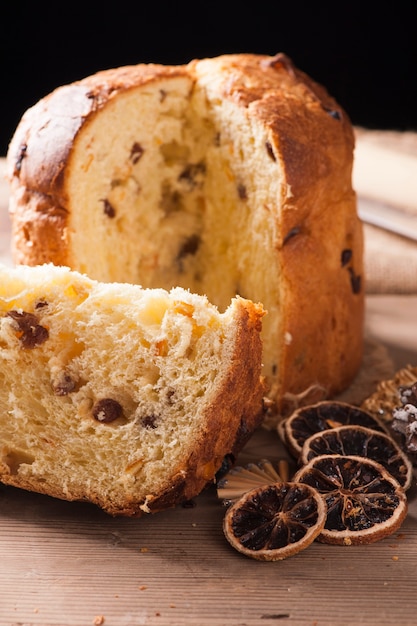 Italian cake named Panettone typical christmas cake