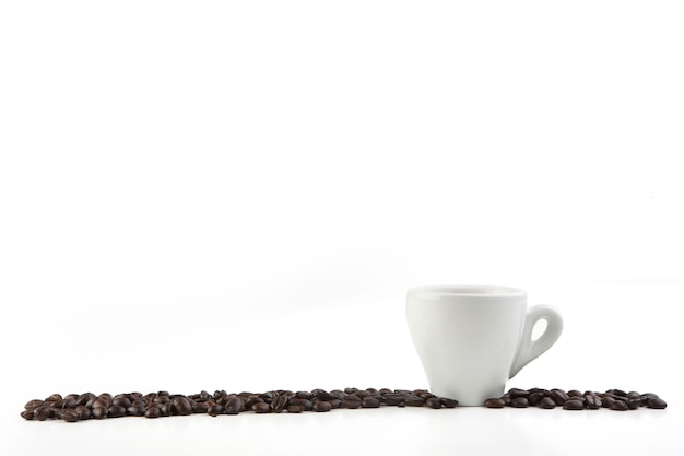 Italian coffee with beans isolated on white