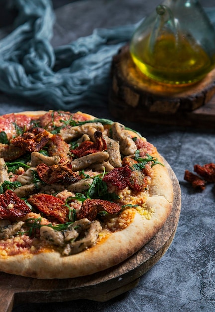 Italian cuisine Vegan Tofu Pizza with Sundried Tomatoes