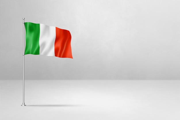 Italian flag isolated on white concrete wall background