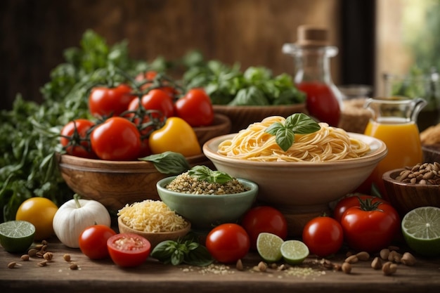 Italian food ingredients and healthy food clean eating selection balanced diet food background ar c