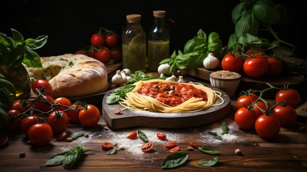 Italian food isolated on woodeen table