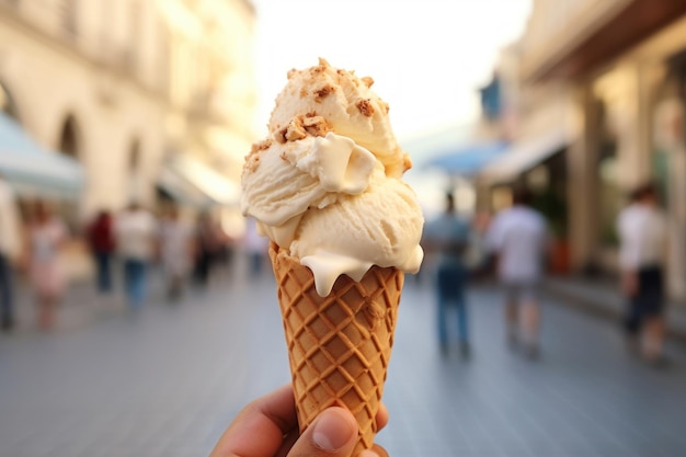 Photo italian gelato on cone dessert food freshness