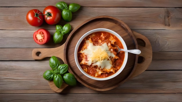 Italian homemade Lasagna soup with ground beef tomato pasta basil garlic and cheese