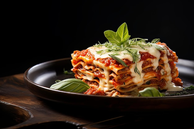 Italian Lasagna Garnished with Basil