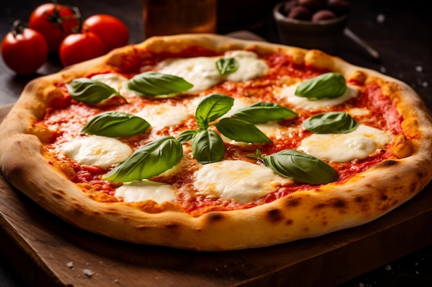 Italian Margherita Pizza Freshly Homemade with Buffalo Mozzarella and Basil Generative AI