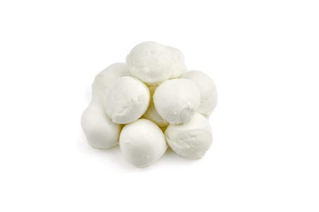 Italian mozzarella cheese balls isolated on white background