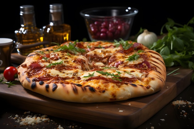 An Italian oven baked folded pizza often described as a turnover made with leavened dough