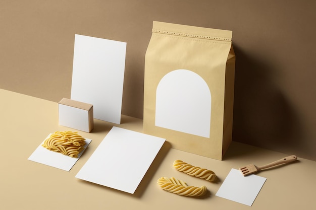 Italian pasta branding and packaging mockup AI generation