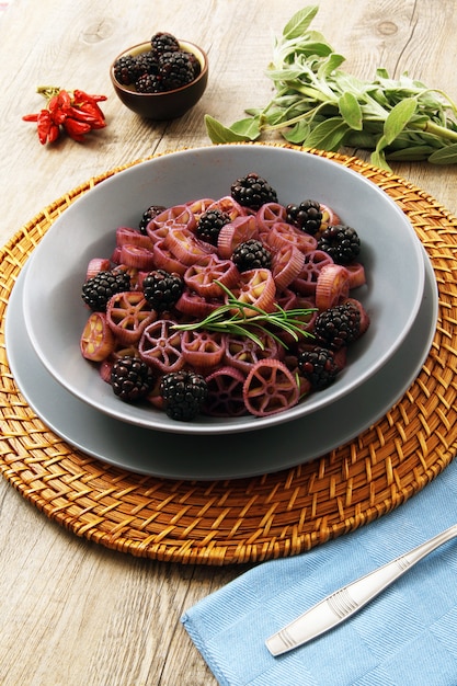 Italian pasta with blackberries