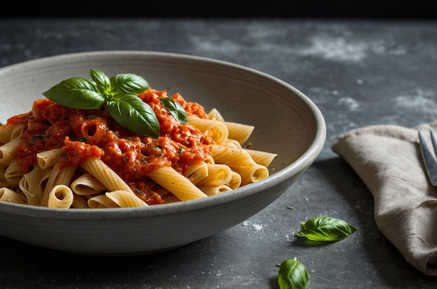 Italian pasta with marinara and basil