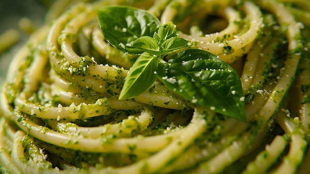 Photo italian pasta with nasturtium leaf pesto italian cuisine food pesto pasta top view