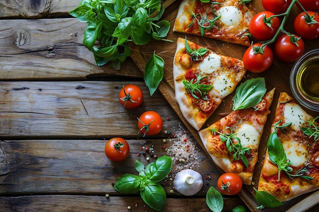 Italian Pizza Assortment on Rustic Wooden Surface