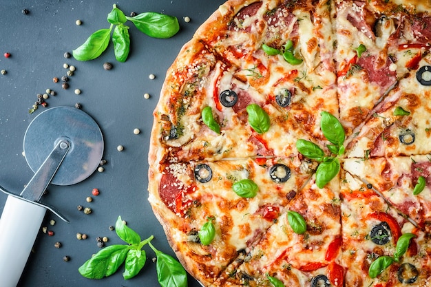 Italian pizza on dark background