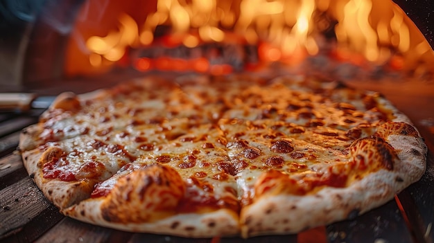 Italian pizza is cooked in a woodfired oven