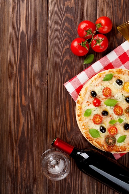 Italian pizza and red wine