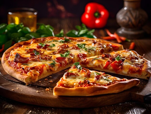 Italian pizza on a rustic wooden table