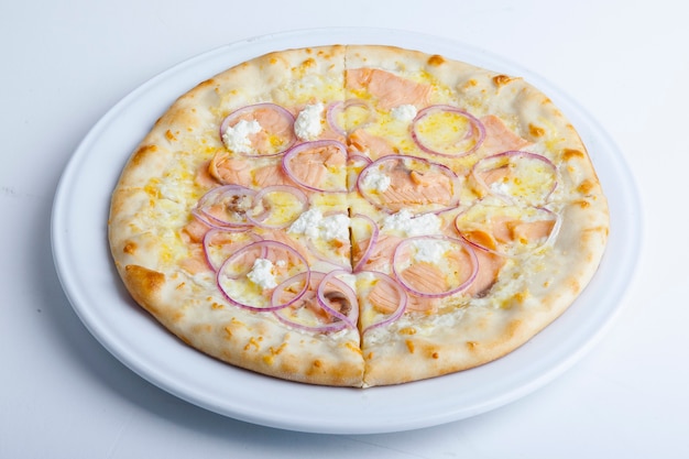 italian pizza on white plate and white plate