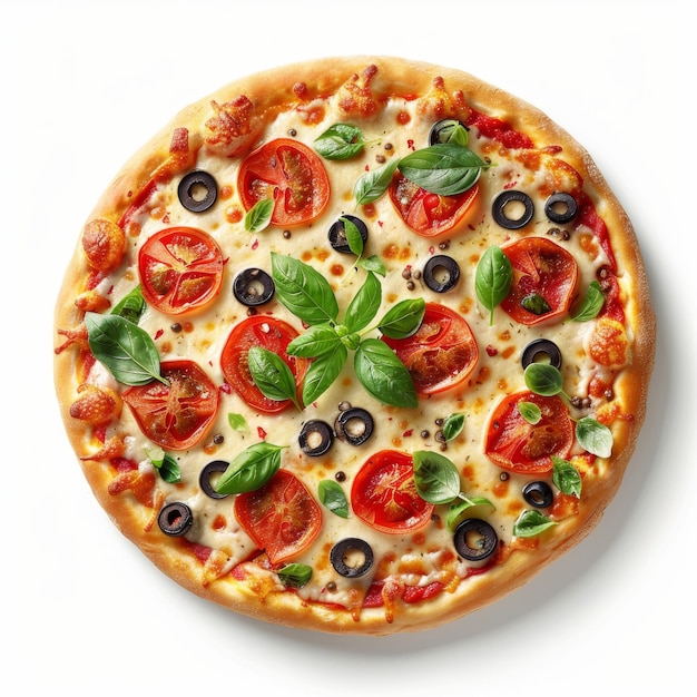 Italian pizza with complete toppings white background