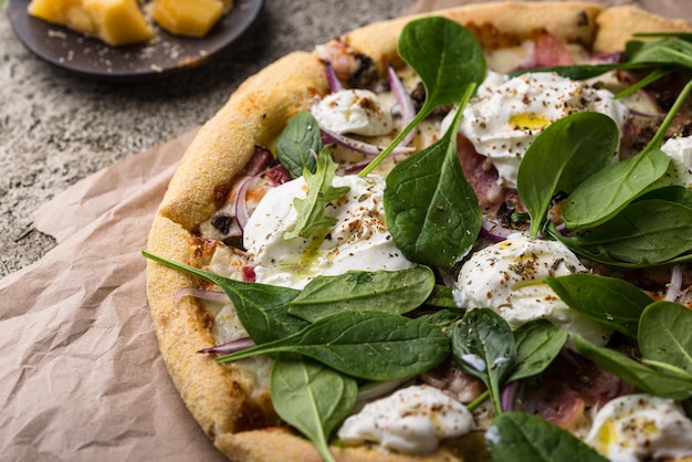 Italian pizza with soft cheese mozzarella