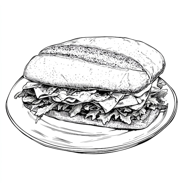 Photo italian sandwich on a plate italian food black and white