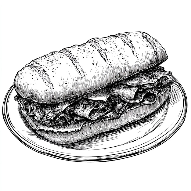 Photo italian sandwich on a plate italian food black and white