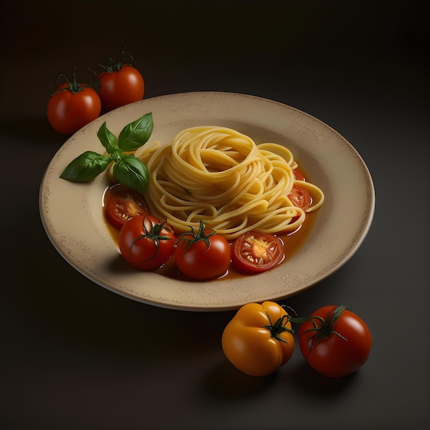 Italian spaghetti with cherry tomatoes sauce and basil Italian cuisine Home made food Generative AI