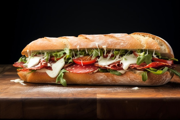 Photo italian sub sandwich with salami and provolone