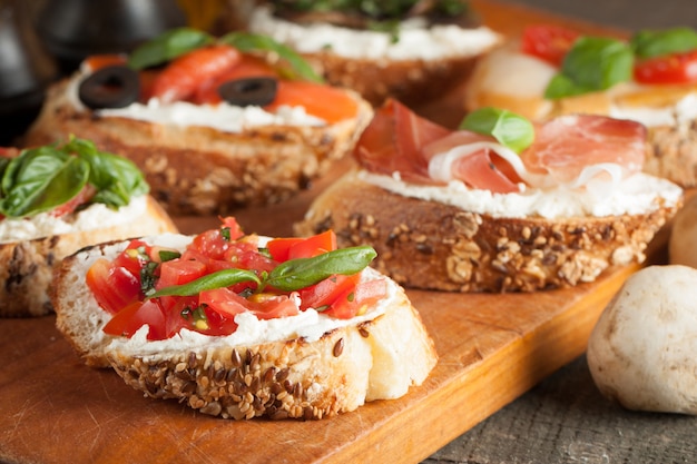 Italian tomato and cheese bruschetta