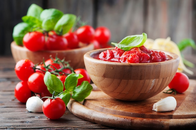 Italian traditional sauce with tomato and basil