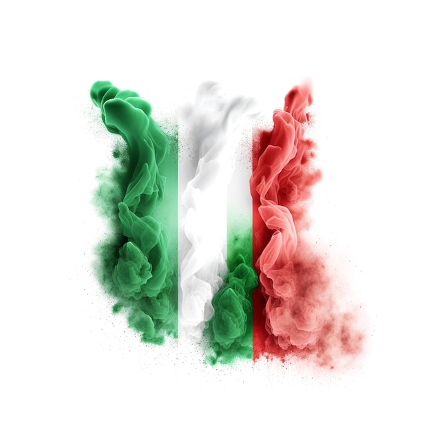 Italian Wave flag fine powder exploding on a white background