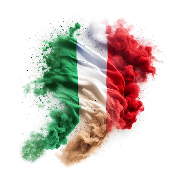 Italian Wave flag fine powder exploding on a white background