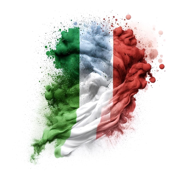 Italian Wave flag fine powder exploding on a white background