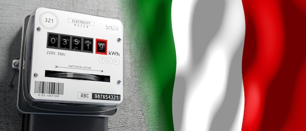 Italy country flag and energy meter 3D illustration