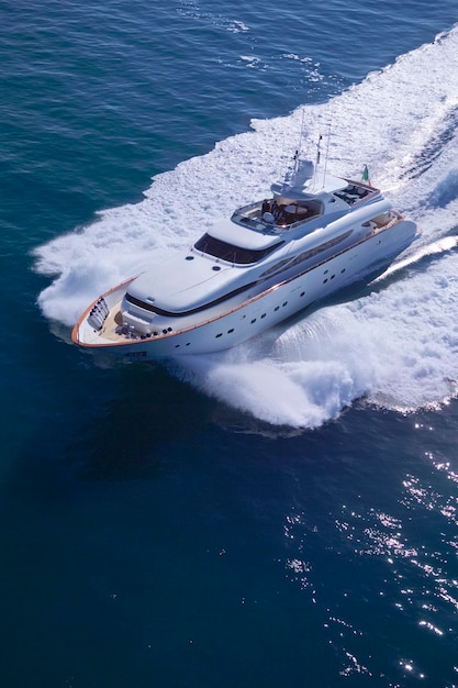 Italy, Fiumicino (Rome), 13 September 2005, people on a MAIORA luxury yacht, aerial view - EDITORIAL