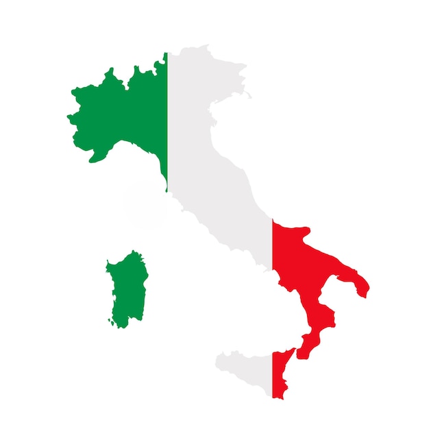 Italy flag map country outline with national flag