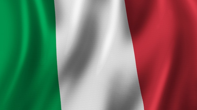 Italy Flag Waving Closeup 3D Rendering With HighQuality Image with Fabric Texture