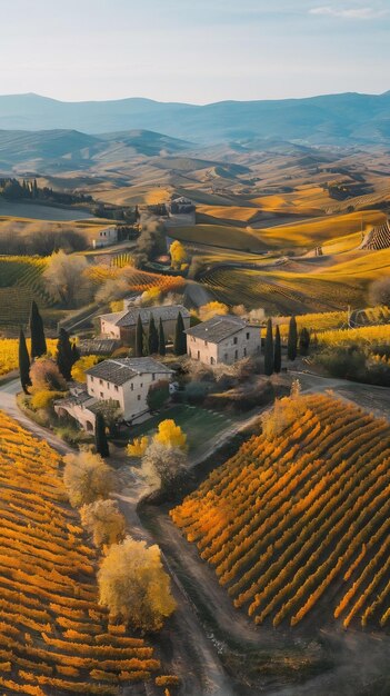 Photo italy scenic tuscany countryside golden autumn vineyards fields in chianti region